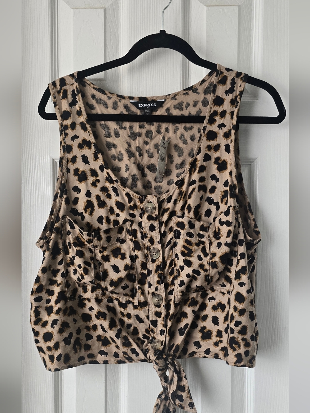 Express Leopard Print Tie-Front Tank Top